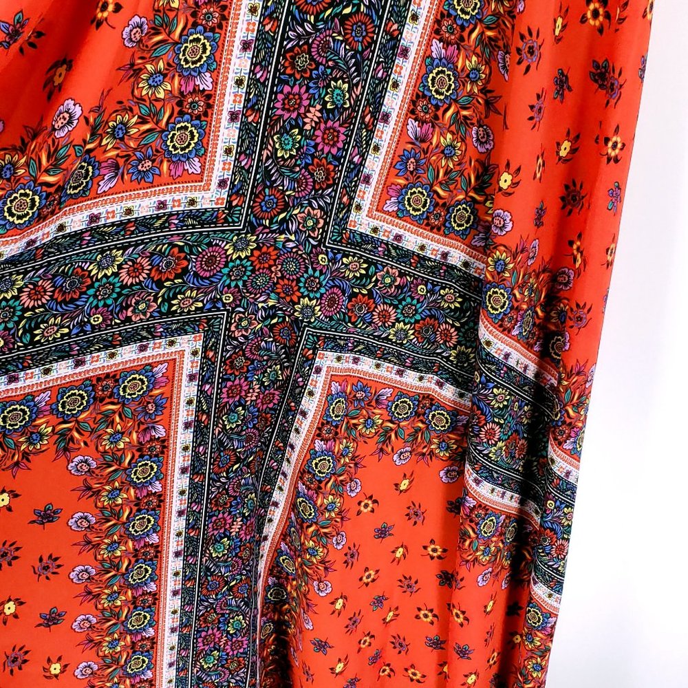 Nanette Lepore Maxi Dress Women's 8 Calypso Red Multi Print Boho Asymmetrical - Picture 8 of 8